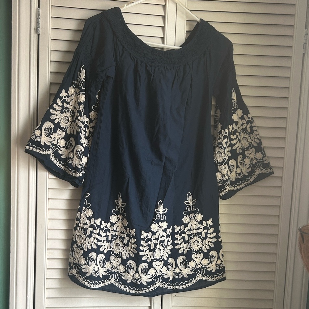 Kori Navy and White Embroidered Dress